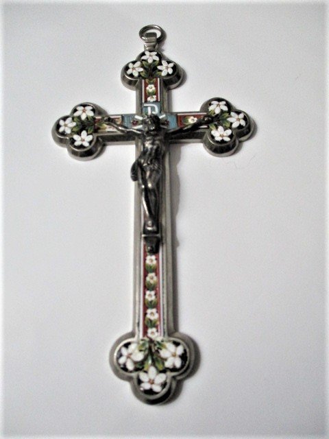 1905 Vintage antique micro-mosaic Crucifix from Italy (1 of 9)