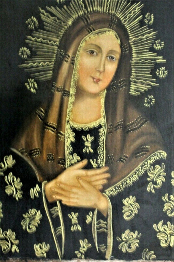 1900c Peruvian Cusco, Portrait of Mary, Hand Painted (1 of 2)