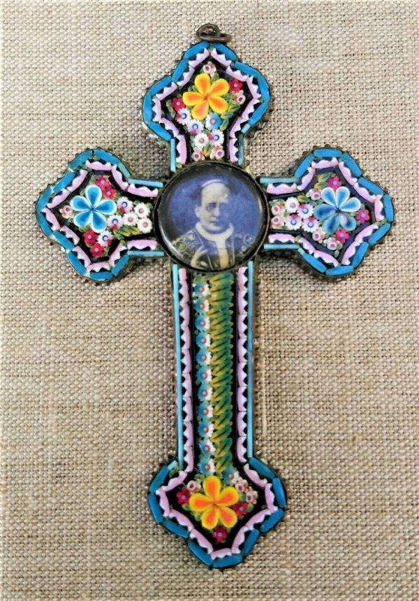 1929 Micro Mosaic Italian Crucifix Pope Pius XI (1 of 5)