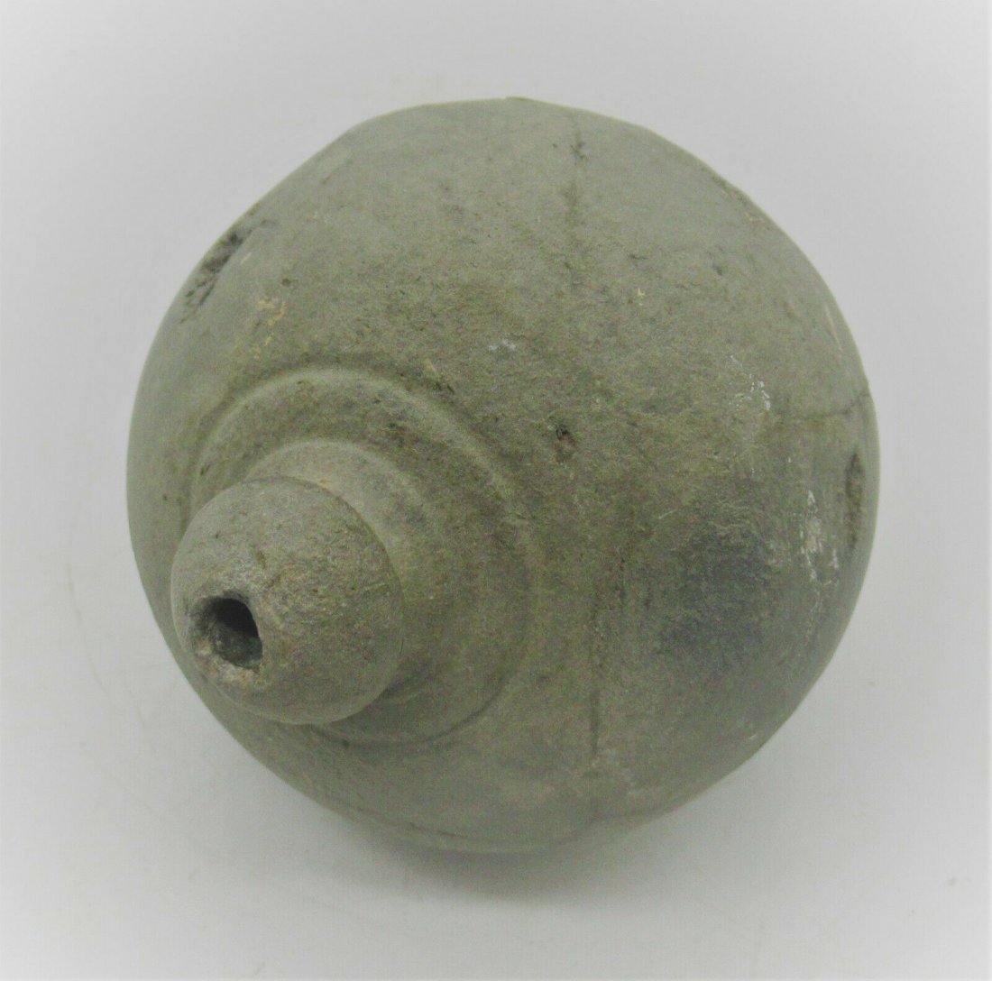 ANCIENT GREEK BYZANTINE TERRACOTTA FIRE GRENADE: ANCIENT GREEK BYZANTINE ERA DECORATED TERRACOTTA FIRE GRENADE WAR RELIC Private Collector