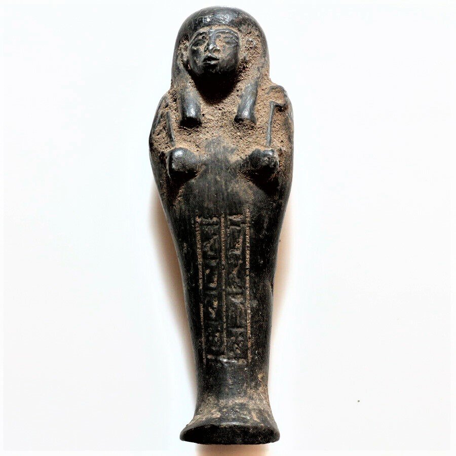 500 BC INTACT EGYPTIAN BLACK GLAZE SHABTI (1 of 2)