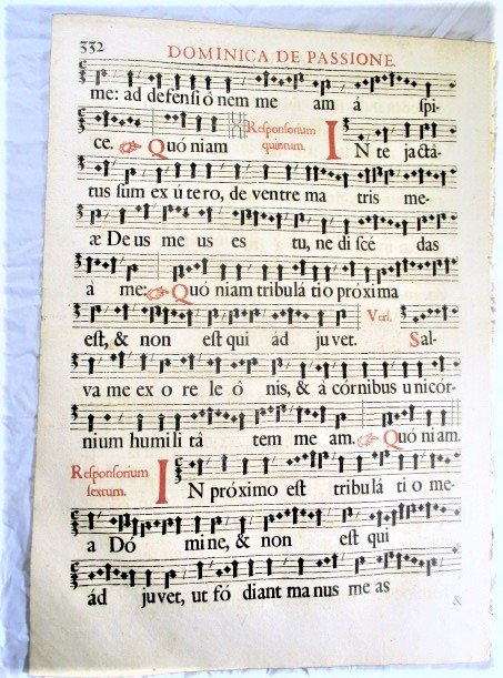 1667 Cantus Gregoriano musical notes Hand Made Paper: 1667 A gigantic decorative leaf with musical notes on paper from a fragment of: Cantus Gregoriano: Moguntinus; Breviario Romano accommodates, Pars Hiemalis Moguntiae (Mainz the place where Gutenberg i