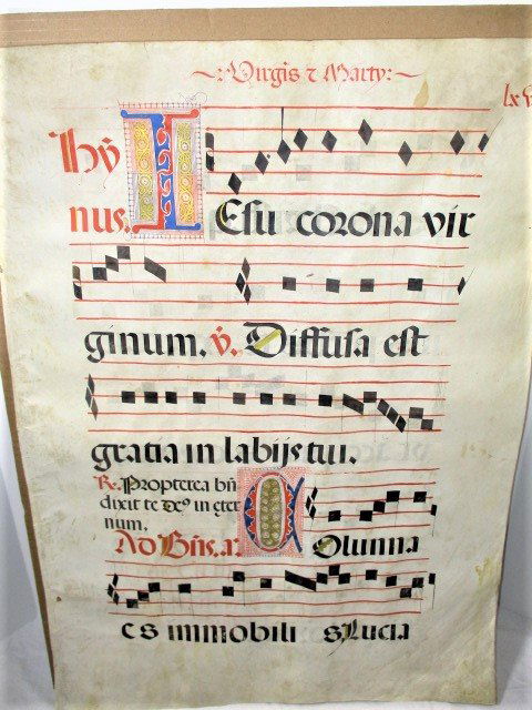 1500C Antiphonary Manuscript Leaf, Sheep Skin, 4 Colors (1 of 9)