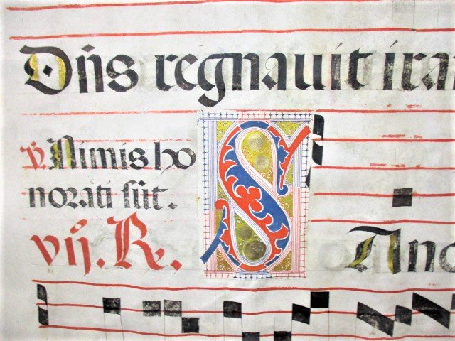 1500C Antiphonary Manuscript Leaf, Sheep Skin, 4 Colors (1 of 7)