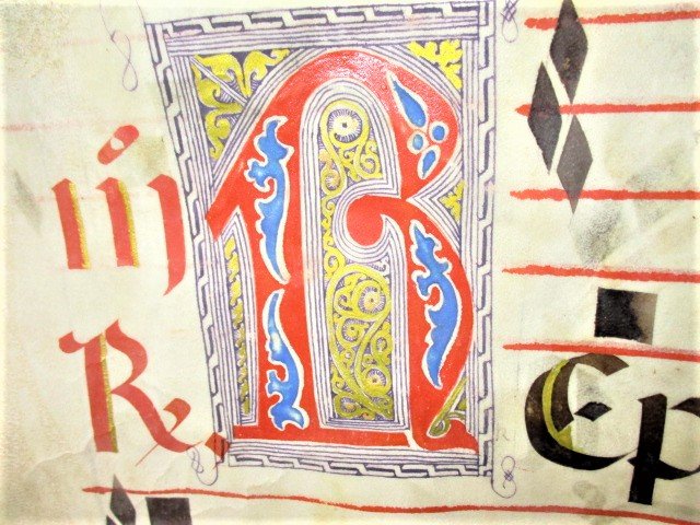 1500C Antiphonary Manuscript Leaf, Sheep Skin, 4 Colors (1 of 8)