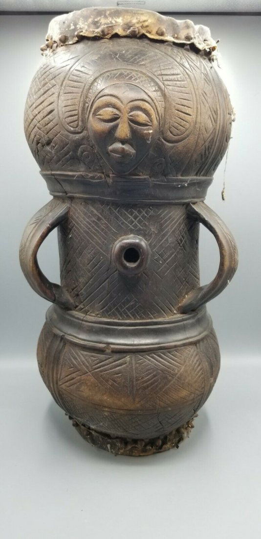 1700-1750, 1950 YORUBA TWO-HEADED DRUM AFRICAN TRIBAL (1 of 7)
