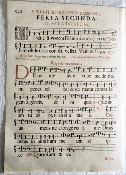 1667 Cantus Gregoriano musical notes Hand Made Paper: 1667 Cantus Gregoriano musical notes Hand Made Paper 1667 A gigantic decorative leaf with musical notes on paper from a fragment of: Cantus Gregoriano: Moguntinus; Breviario Romano accommodates, Pars 