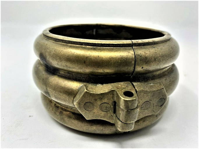 Bronze African Hinged Locking Slave Bracelet