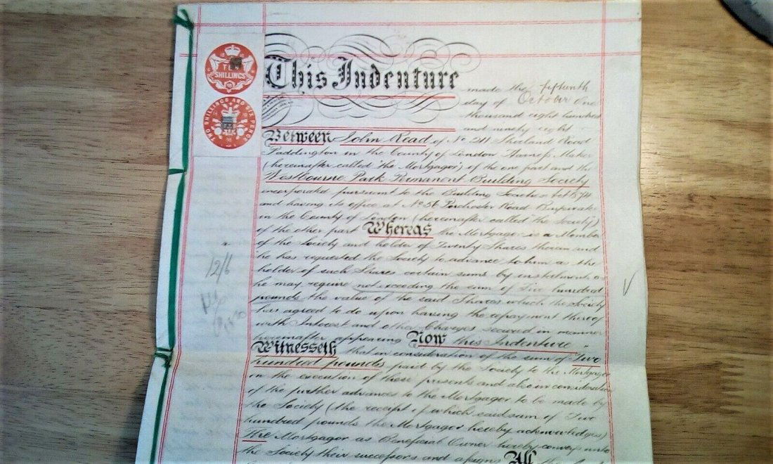 1898 Antique Vellum Indenture Mortgage (1 of 4)