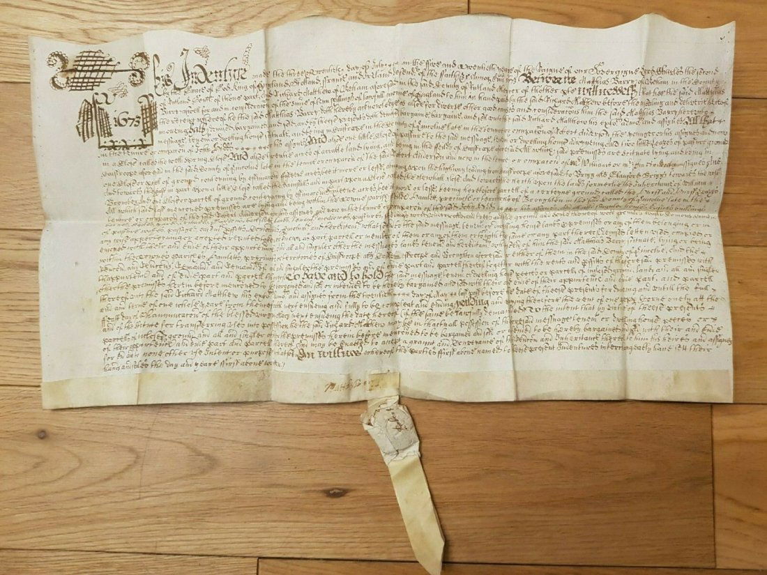 1673 Charles II Indenture Document with covered seal (1 of 7)