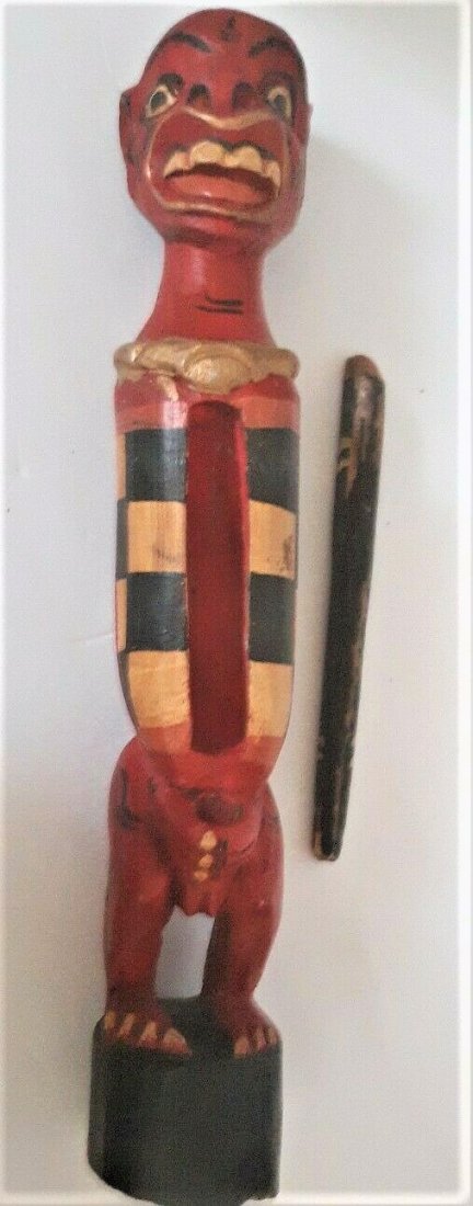 1900 HOLO Ceremonial Slit Spirit Drum, DR Congo African: HOLO HOLO Ceremonial Slit Spirit Drum, D R Congo African Tribal Wooden Slit Democratic Republic of the Congo Spirit Signal Drum An old hand-held slit drum with human head finial and s