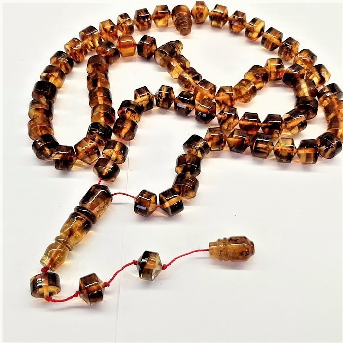 2020 Islamic prayer beads, Natural Baltic amber: 2021 Islamic prayer beads, Natural Baltic amber Lithuania - 21st century Baltic amber Islamic prayer beads. Incredibly beautiful amber color cognac. This is 100% natural Baltic amber. Not pressed, not
