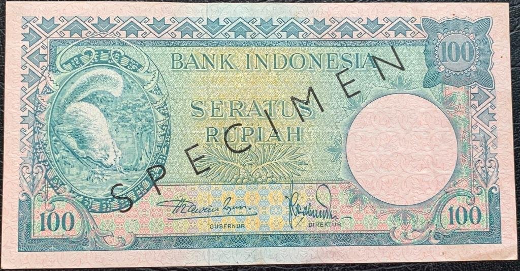 Indonesia 100 Rupiah Specimen 1957 animal series Tupai (1 of 2)