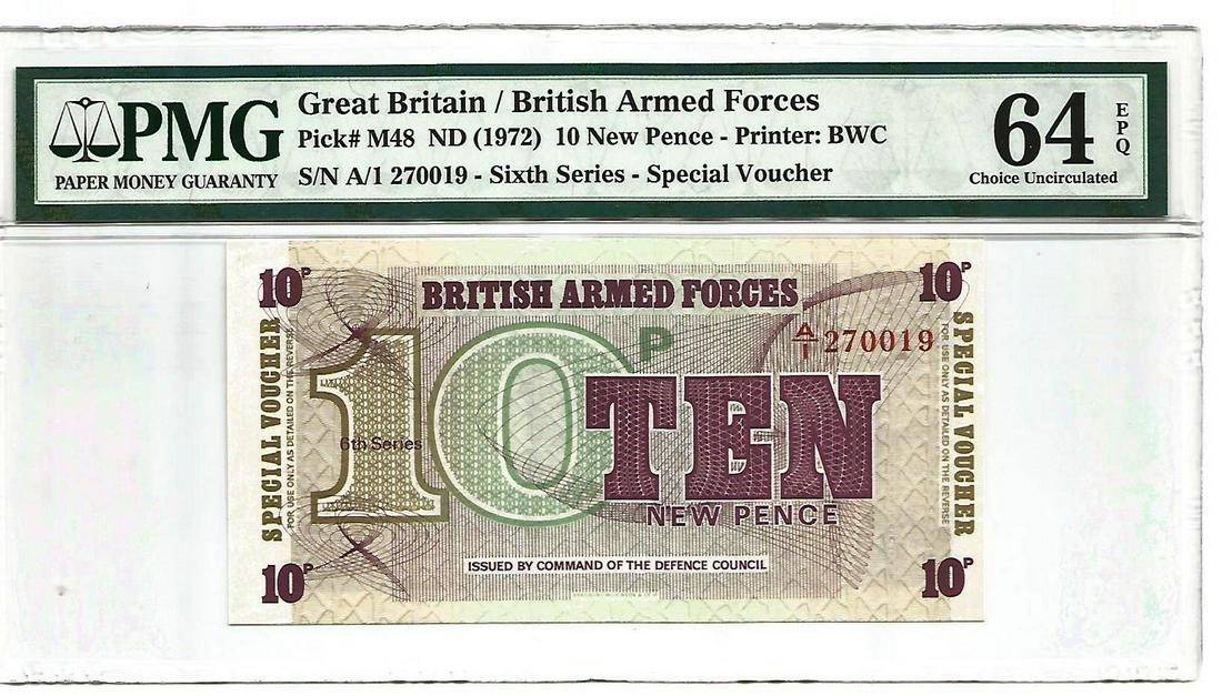 Great Britain 10 New Pence PMG 64 EPQ Choice UNC Sixth: Great Britain 10 New Pence PMG 64 EPQ Choice UNC SN A1 270019 Sixth Series 1972