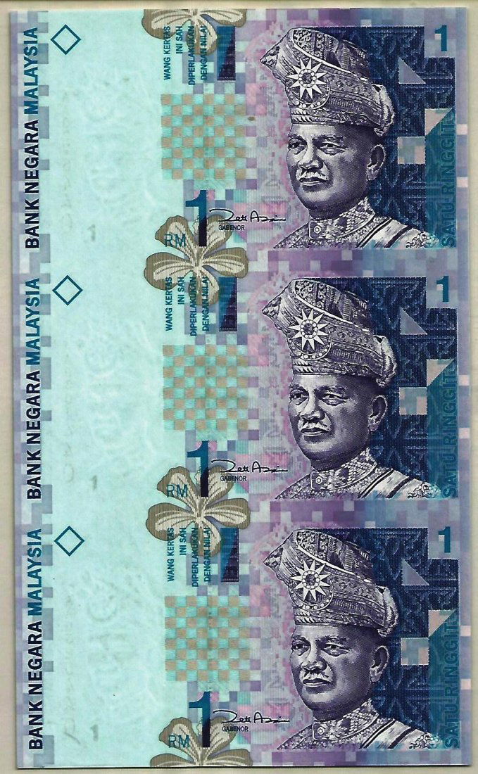 Malaysia 1 Ringgit Uncut x3 Zeti Aziz UNC 2000 (1 of 2)