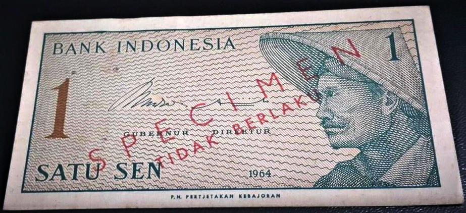 Indonesia 1 Sen SPECIMEN AU PN Pertjetakan Kebajoran: Indonesia 1 Sen SPECIMEN sn XAZ000383 1964 AU PN Pertjetakan Kebajoran