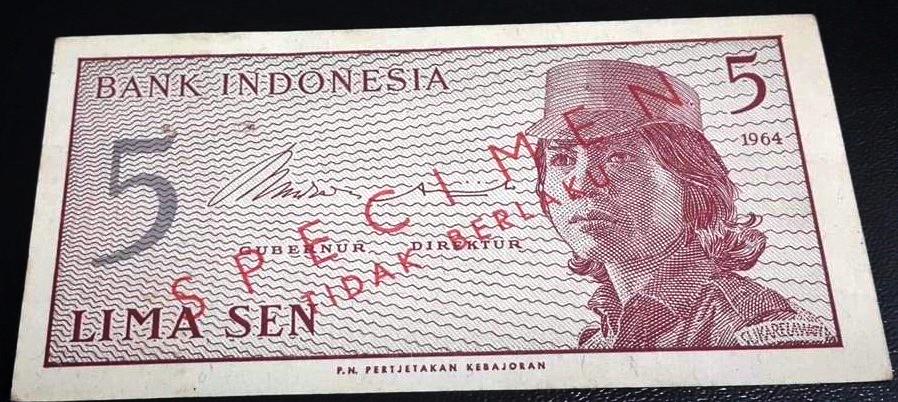 Indonesia 5 Sen SPECIMEN AU PN Pertjetakan Kebajoran: Indonesia 5 Sen SPECIMEN sn XAJ000450 1964 AU PN Pertjetakan Kebajoran