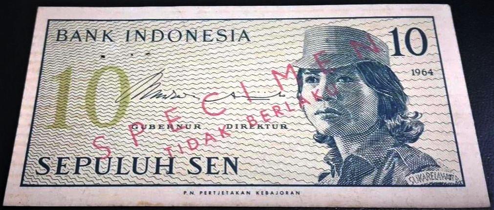Indonesia 10 Sen SPECIMEN AU PN Pertjetakan Kebajoran (1 of 2)