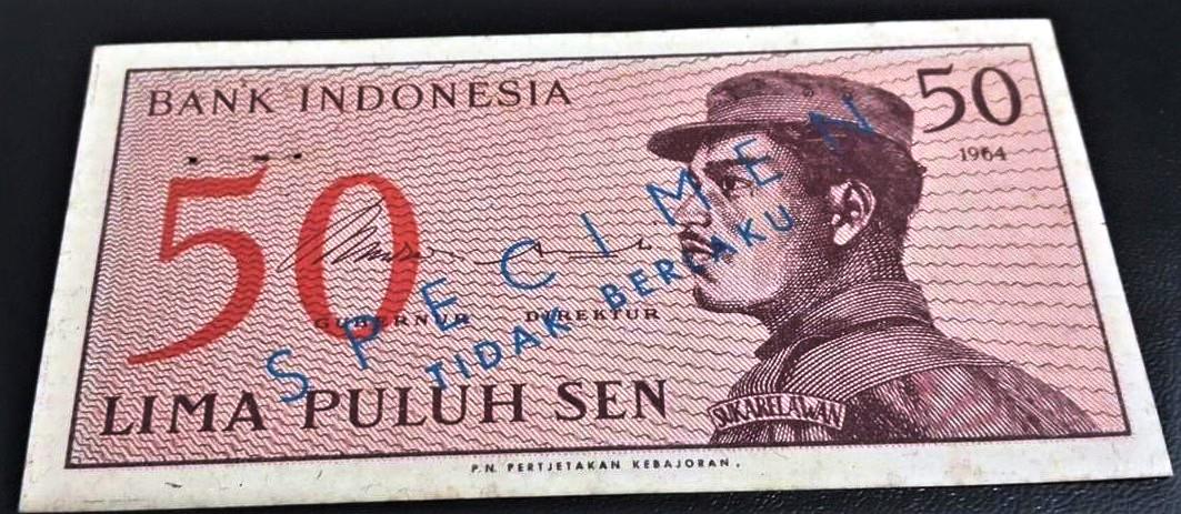 Indonesia 50 Sen SPECIMEN AU PN Pertjetakan Kebajoran (1 of 2)