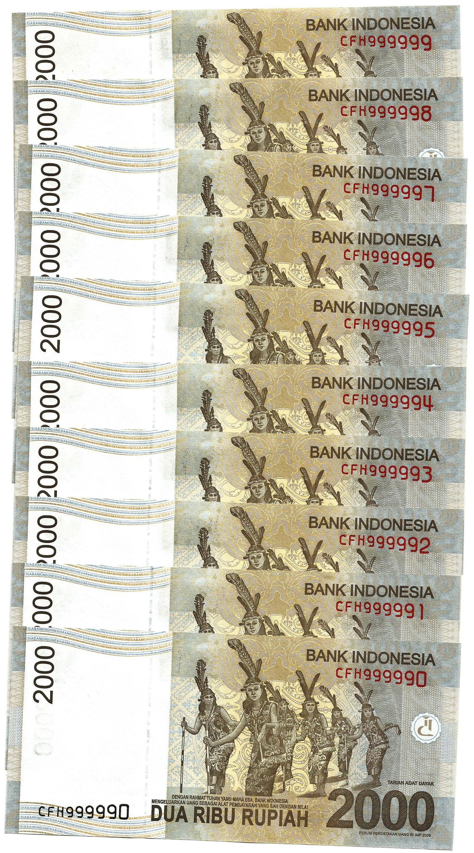 Indonesia 2000 Rupiah Solid 9 sn 999990-999999 UNC 2015 (1 of 1)