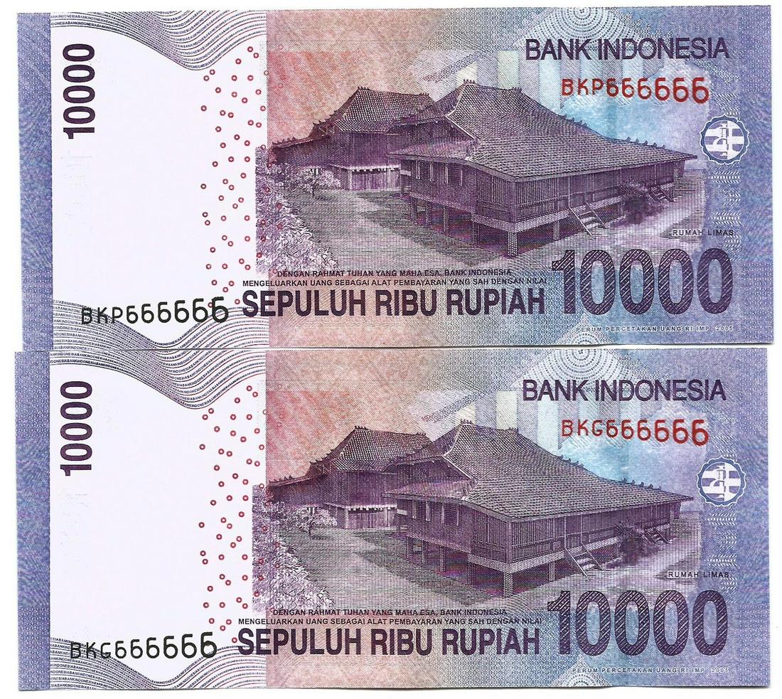 Indonesia 10000 Rupiah Solid 6 x2pcs sn BKP666666 & (1 of 1)