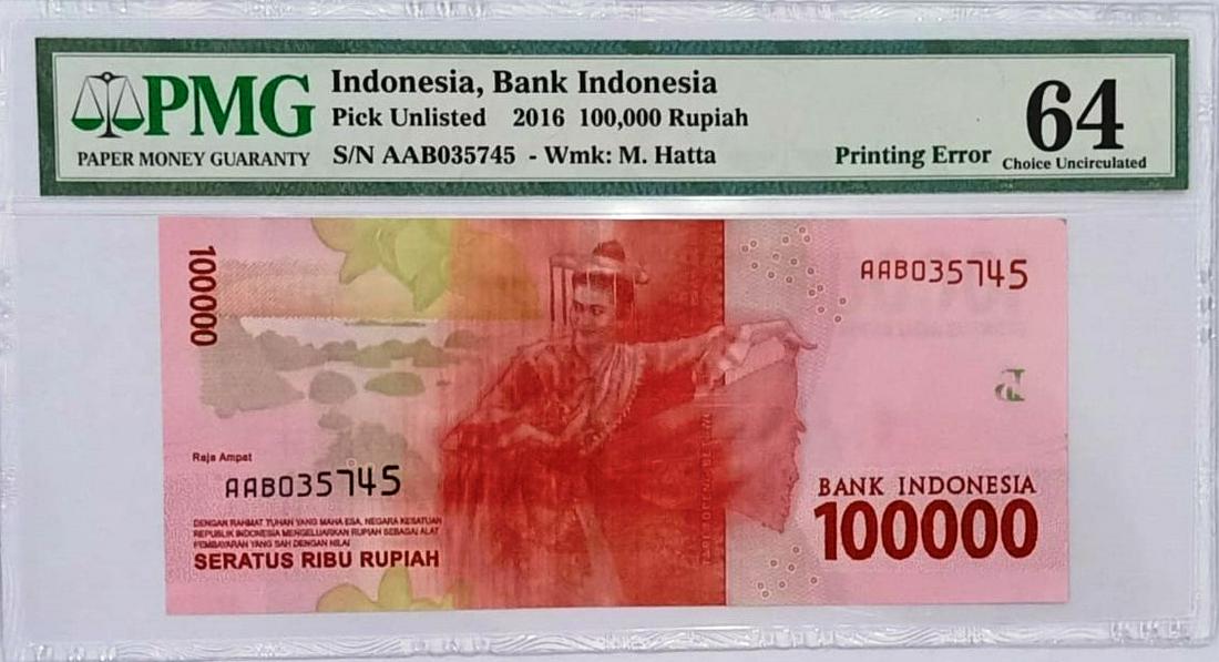 Indonesia 100000 Rupiah Choice UNC Printing Error (1 of 1)