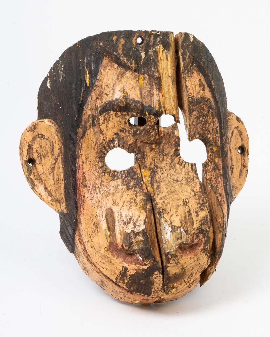 Antique Wooden Carved Guatemalan Dance Mask 8.5": Description: Antique wooden carved Guatemalan dance mask of Chimpanzee with original paint and wearDimensions: 8.5" tall x 7.5" wide Estimated Domestic Sh