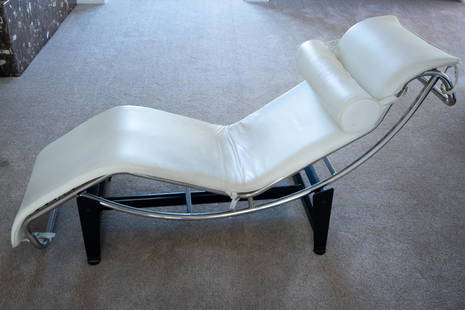 Vintage 1980s Le Corbusier LC4 Chaise Lounge by Cassina: Vintage 1980s Le Corbusier LC4 Chaise Lounge Produced by Cassina in the 1980s with white leathers and chrome Dimensions: 33" high x 22.25" wide x 63" long x 17.5" at seat