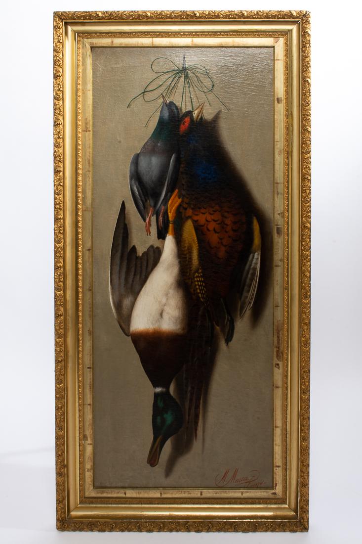 Michelangelo Meucci Oil Still Life Painting 21x44": Original Michelangelo Meucci Oil Still Life Painting Framed Dimensions: 21-1/2" x 44-1/2" Signed "Michelangelo Meucci" (1840 - 1890)