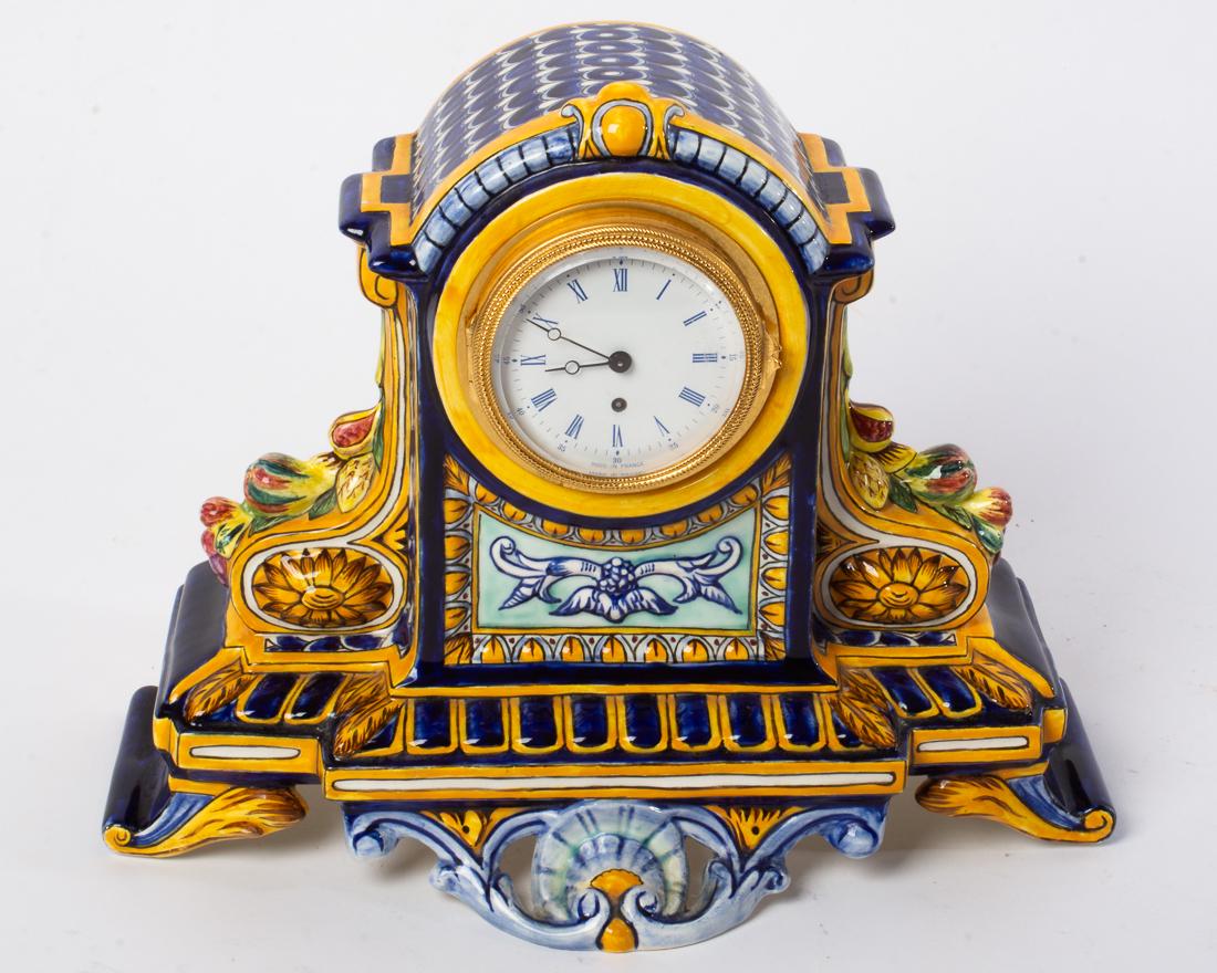 Hand Painted Gien France Porcelain Majolica Clock 11" t: Hand Painted Gien France Porcelain Clock Fully Marked Dimensions: 11" x 9" x 4" Estimated Domestic Shipping & Handling for this item is $65.00. Actual cost will vary depending on shipping location,