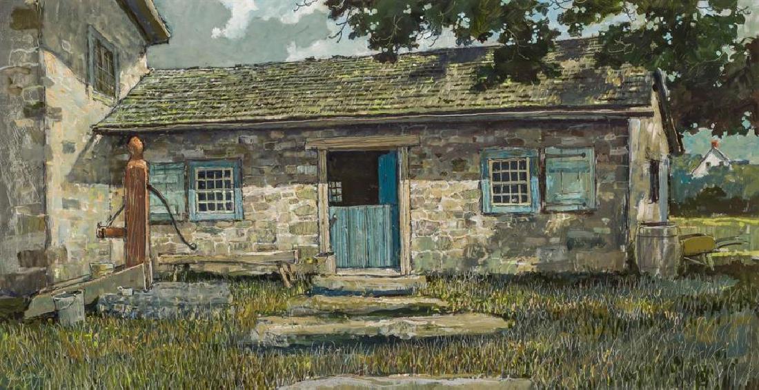 ERIC SLOANE, American (1905-1985), "The Kitchen Pump",: ERIC SLOANE American (1905-1985) "The Kitchen Pump" oil on masonite, signed lower left "Eric Sloane," signed and titled on the reverse 18 1/2 x 35 inches Provenance: Hammer Galleries, New York, New Yo