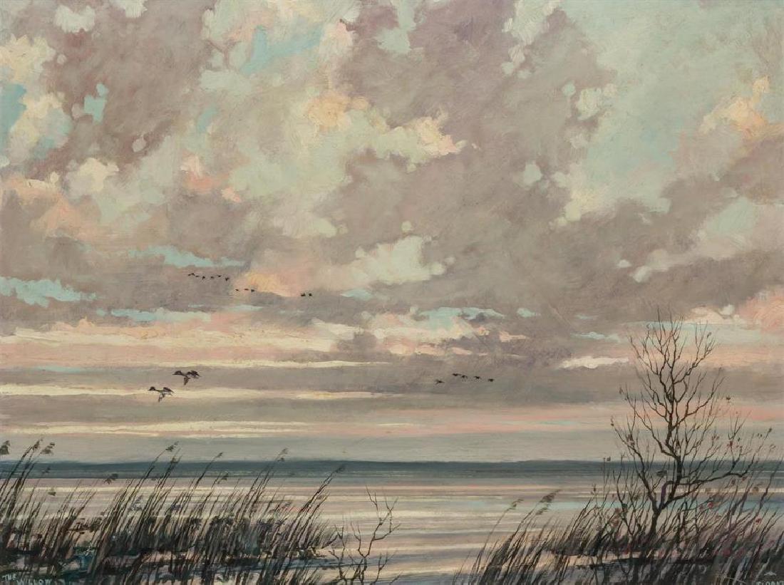 ERIC SLOANE, American (1905-1985), "The Willow", oil on: ERIC SLOANE American (1905-1985) "The Willow" oil on panel, signed lower right "Sloane," titled lower left 18 x 24 inches Provenance: Michael J. Wigley, Oklahoma City, Oklahoma; Quail Hollow Galleries