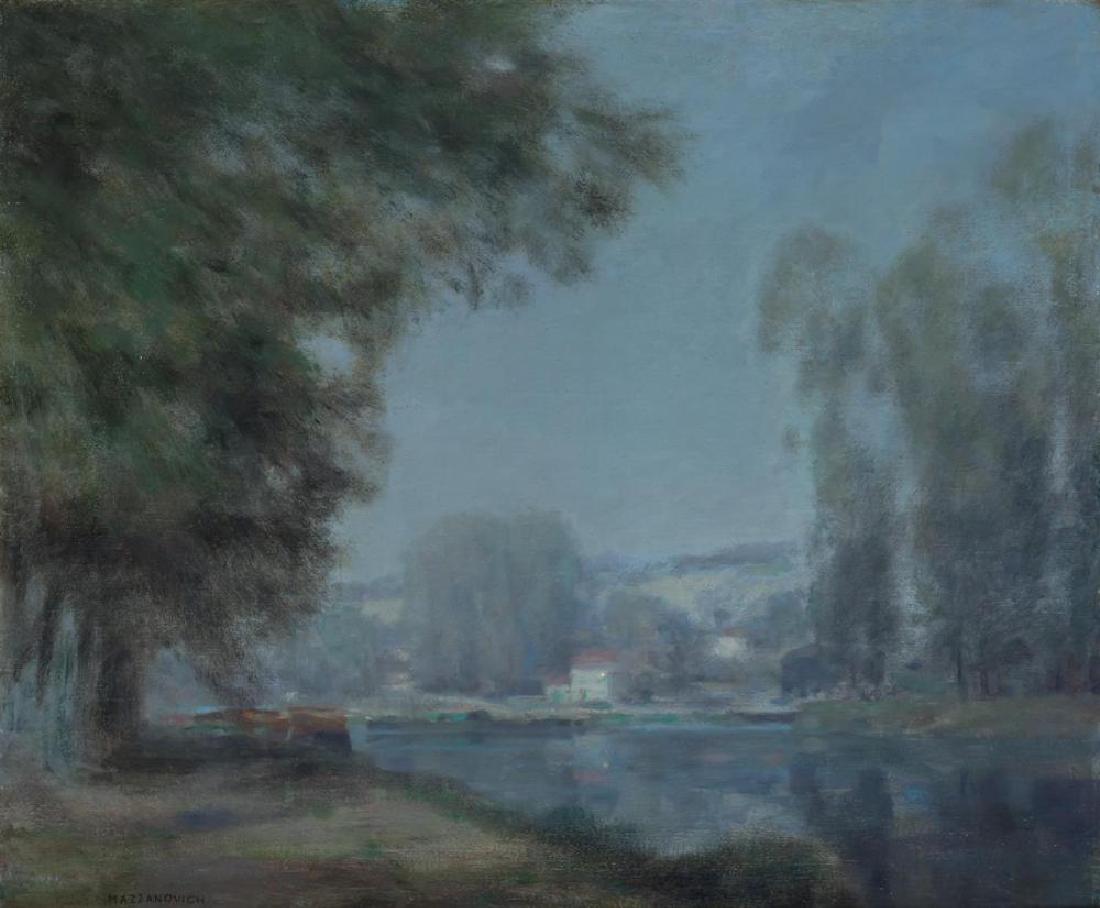 LAWRENCE MAZZANOVICH, American (1871-1959), Landscape: LAWRENCE MAZZANOVICH American (1871-1959) Landscape in Shades of Blue oil on canvas, signed lower left "Mazzanovich" 22 x 26 inches Provenance: Private Collection, Scottsdale, Arizona. Other Notes: