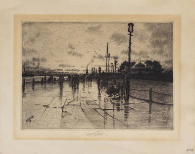 CHARLES FREDERICK WILLIAM MIELATZ, German (1864-1919),: CHARLES FREDERICK WILLIAM MIELATZ, German (1864-1919), The Esplanade,etching on paper, 7 7/8 x 9 7/8 inches (plate) 9 3/4 x 12 3/4 inches (sheet), signed and dated in plate "Mielatz '89" lower