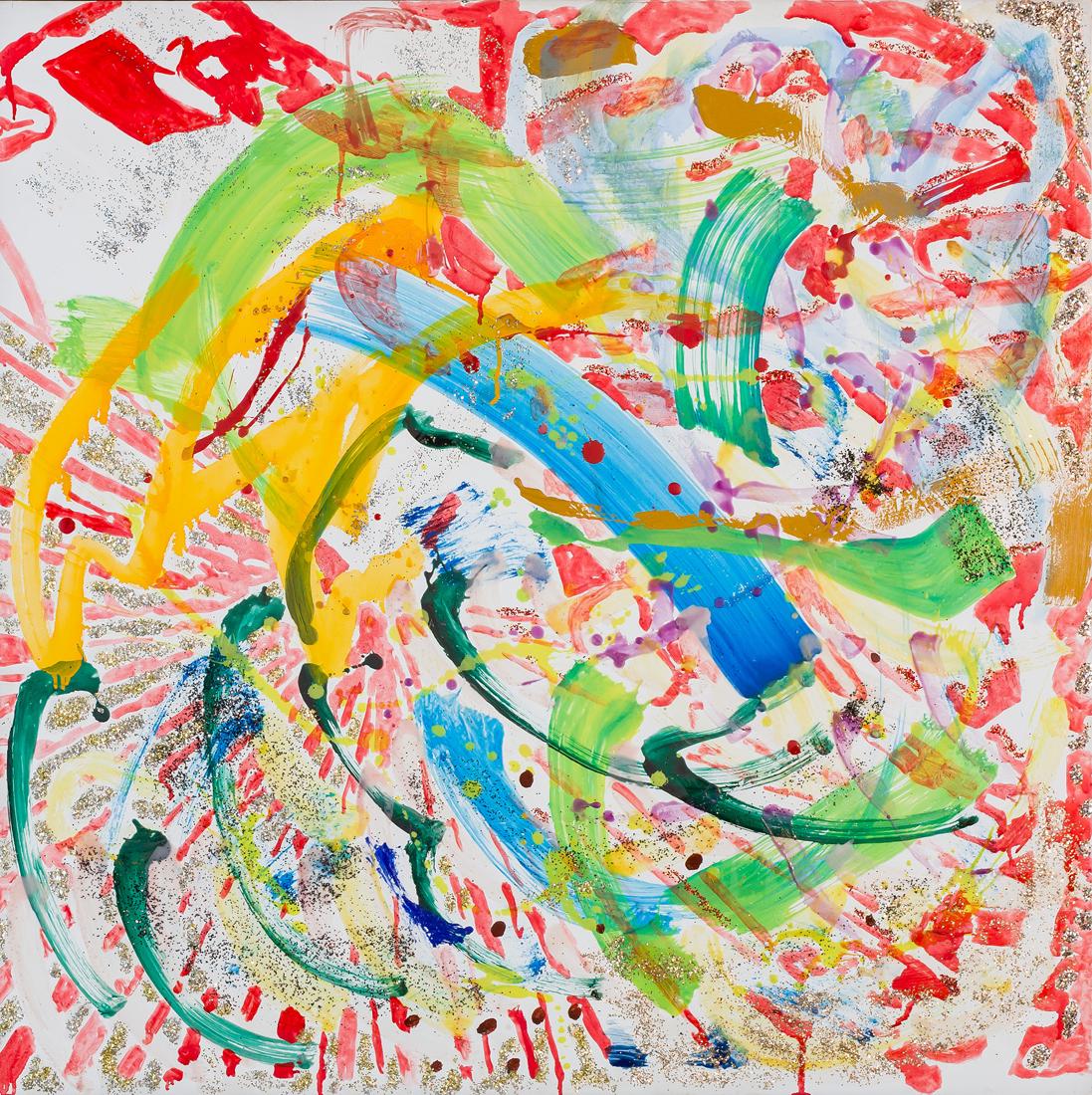NANCY GRAVES, American (1939-1995), "Palmate",: NANCY GRAVES, American (1939-1995), "Palmate",encaustic, oil and glitter on masonite, 30 x 30 inches, signed, titled and dated on the reverse "N. Graves, 7 '84", PROVENANCE: Private Collection, Florid
