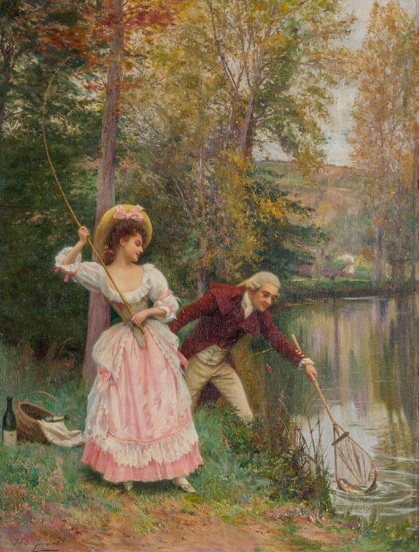 JULES GIRARDET, French (1856- c.1946), Romantic Catch, (1 of 3)