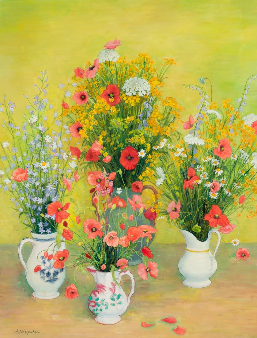 ANDRE VIGNOLES, French (b. 1920), Flower Vases, oil on (1 of 3)