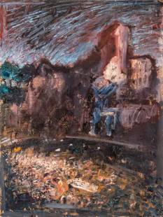 Ruggero Savinio (Torino 1934): Rovine, 1984 olio su tela, cm 62 x 47 Firmato al verso: Ruggero Savinio, Rovine 1984 Al retro etichetta della galleria Giulia, Roma