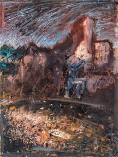 Ruggero Savinio (Torino 1934): Rovine, 1984 olio su tela, cm 62 x 47 Firmato al verso: Ruggero Savinio, Rovine 1984 Al retro etichetta della galleria Giulia, Roma