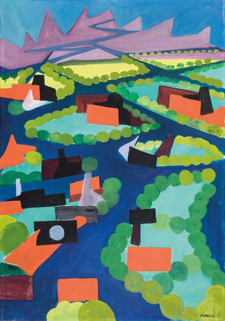 Giulio Turcato (Mantova 1912 - Roma 1995): Strada italiana, 1953 olio su tela, cm 100 x 70 Firmato in basso a destra: Turcato Firmato al verso, sul telaio: Turcato Giulio, Strada italiana Al verso della tela etichetta dattiloscritta dell'Autor