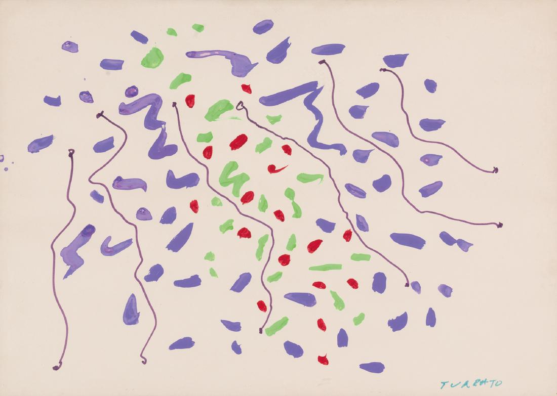 Giulio Turcato (Mantova 1912 - Roma 1995): Composizione, seconda metà Anni '60 tempera e pennafeltro su cartoncino, cm 50 x 70 Firmato in basso a destra ed al verso: Turcato Opera registrata presso l'Archivio Turcato, Roma con il n° DML18432