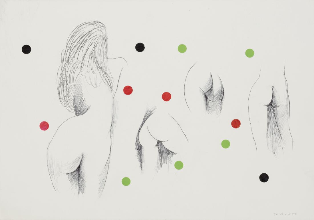 Giulio Turcato (Mantova 1912 - Roma 1995): Studio per nudo inchiostro e collage su cartoncino, cm 35,5 x 51, (sc) Firmato in basso a destra: Turcato Opera registrata presso l'Archivio Turcato, Roma con il n° G.11293261228C, come indicato al r