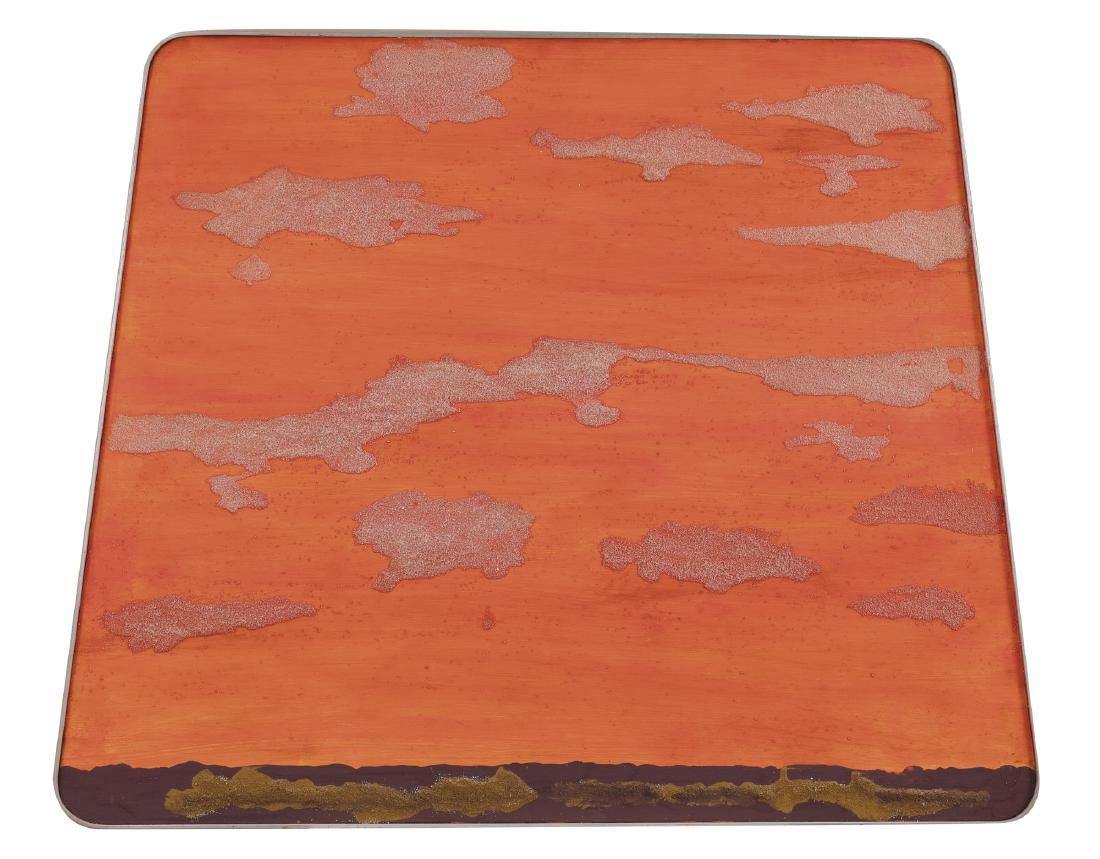 Giulio Turcato (Mantova 1912 - Roma 1995): Desertico, 1974 tecnica mista su base di tavolino, cm 80 x 100 Opera registrata presso l’Archivio Turcato con il n° B2016312923-liberty come iscritto al verso della tavola e su fotografia Autentica