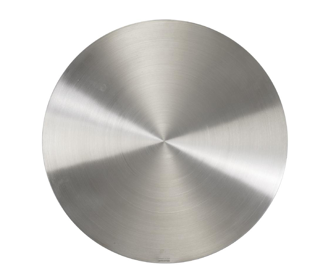 Getulio Alviani (Udine,1939): Disco, 1965 ca. acciaio fresato, es. 50/60, d. cm 50 Firma con punzone in basso al centro 1