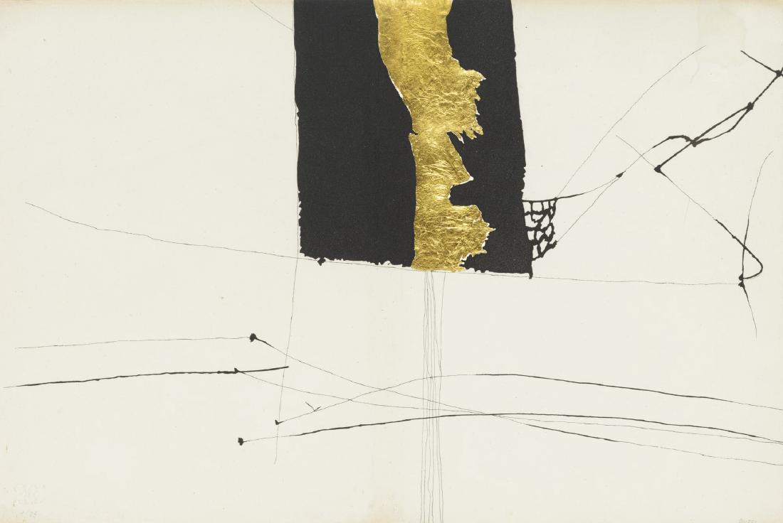 Alberto Burri (Città di Castello 1915 - Nizza 1995): 17 variazioni su temi proposti per una pura ideologia fonetica, 1955 volume con testi di Emilio Villa e 3 incisioni di Alberto Burri, ess. 1/75: a) Copertina, acquaforte, acquatinta e collage di fogli