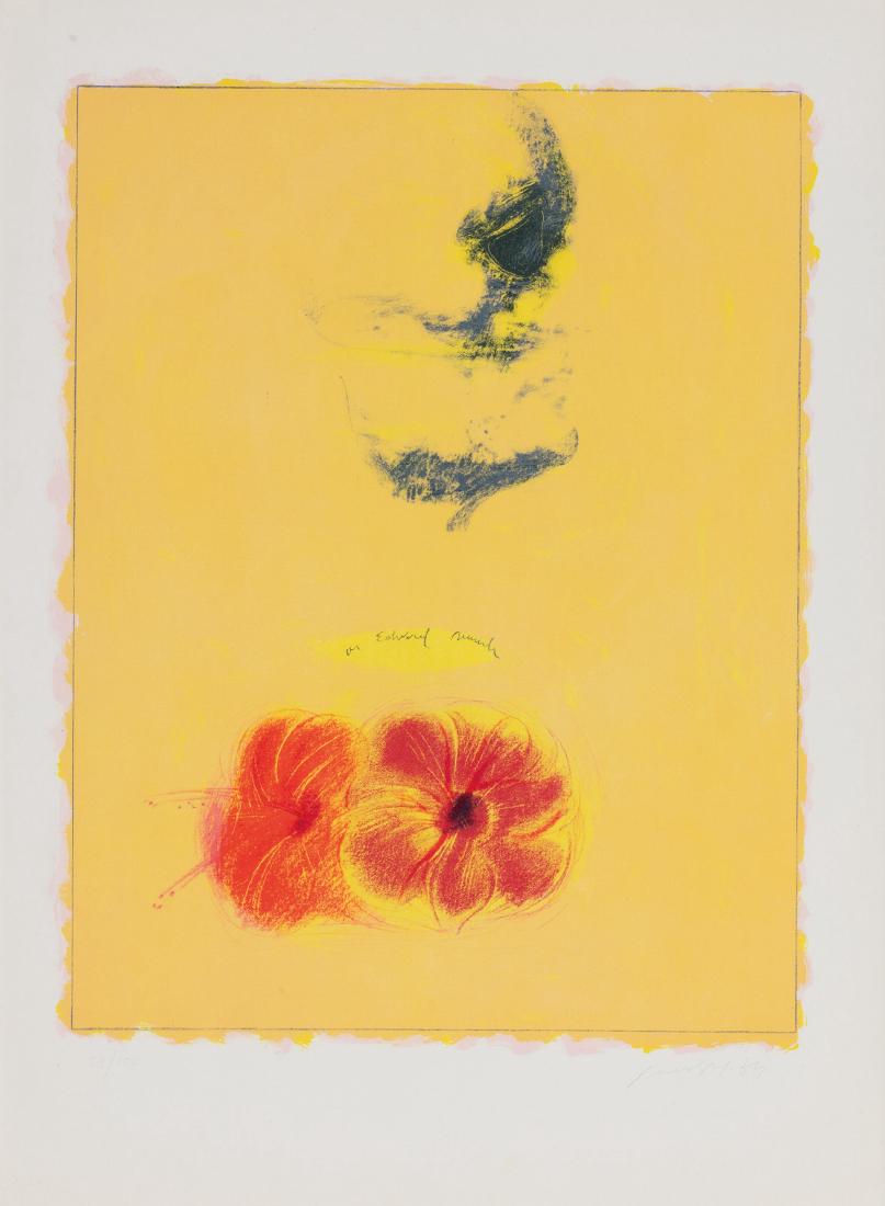 Piero Guccione (Scicli 1935): Per Edvard Munch, 1974 litografia a colori, es. 58/150, cm 53 x 41,5, (cm 70 x 50 misure del foglio) Firma e data a matita in basso a destra In basso a sinistra timbro a secco dell'Editore DGA 1