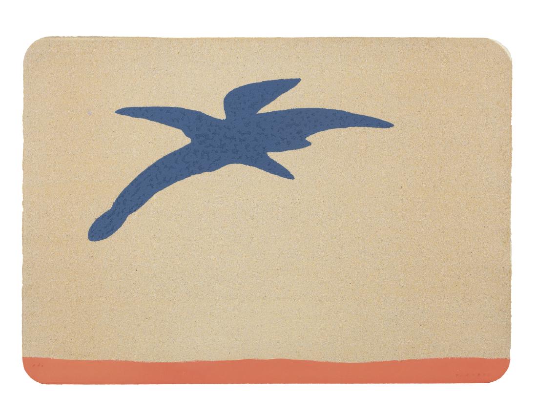 Giulio Turcato (Mantova 1912 - Roma 1995): Composizione blu e arancione serigrafia a colori su carta vetrata, es. P.A., cm 50 x 70, (misure del foglio), (sc) Firma a matita in basso a destra 1