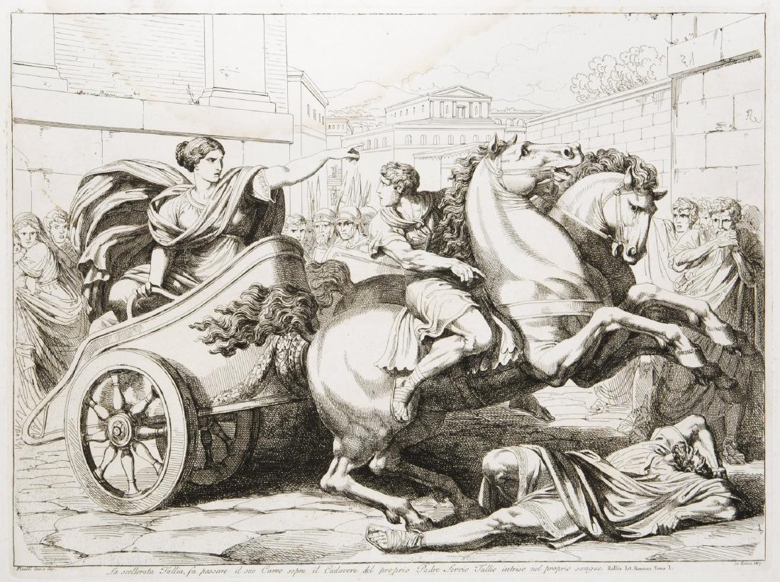 Roma - Pinelli, Bartolomeo: [Istoria Romana Istoria romana. Incisa all'acquaforte da Bartolomeo Pinelli romano. L'anno 1818 e 1819] Roma, Giovanni Scudellari, s.d. In 2° oblungo. Con 100 tavole, incise all'acquaforte, firmate i