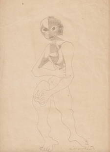Emiliano di Cavalcanti (Rio de Janeiro 1887 - 1976): Studio geometrico di figura grafite su carta, cm 30 x 21 Firmato in basso a destra: E. di Cavalcanti PROVENIENZA: collezione Elsa Martinelli, Roma 1