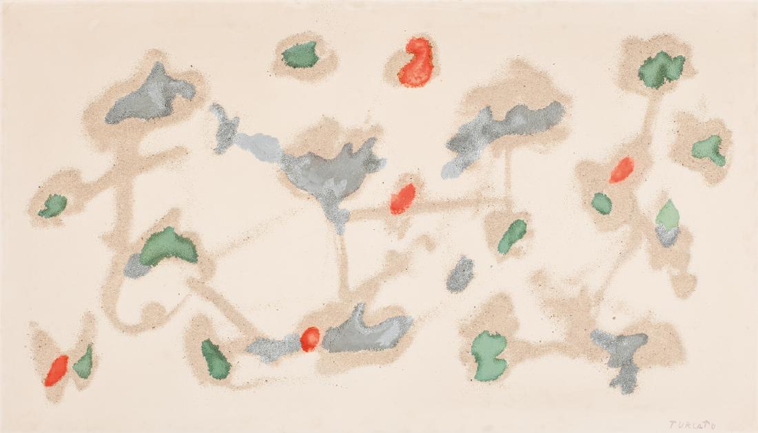 Giulio Turcato (Mantova 1912 - Roma 1995): Arcipelago reticolato, 1969/'70 olio e sabbia su tela, cm 80 x 140 Firmato in basso a destra: Turcato Firmato al verso: Turcato Opera registrata presso l’Archivio Turcato con il n° BM222021ML03LLA